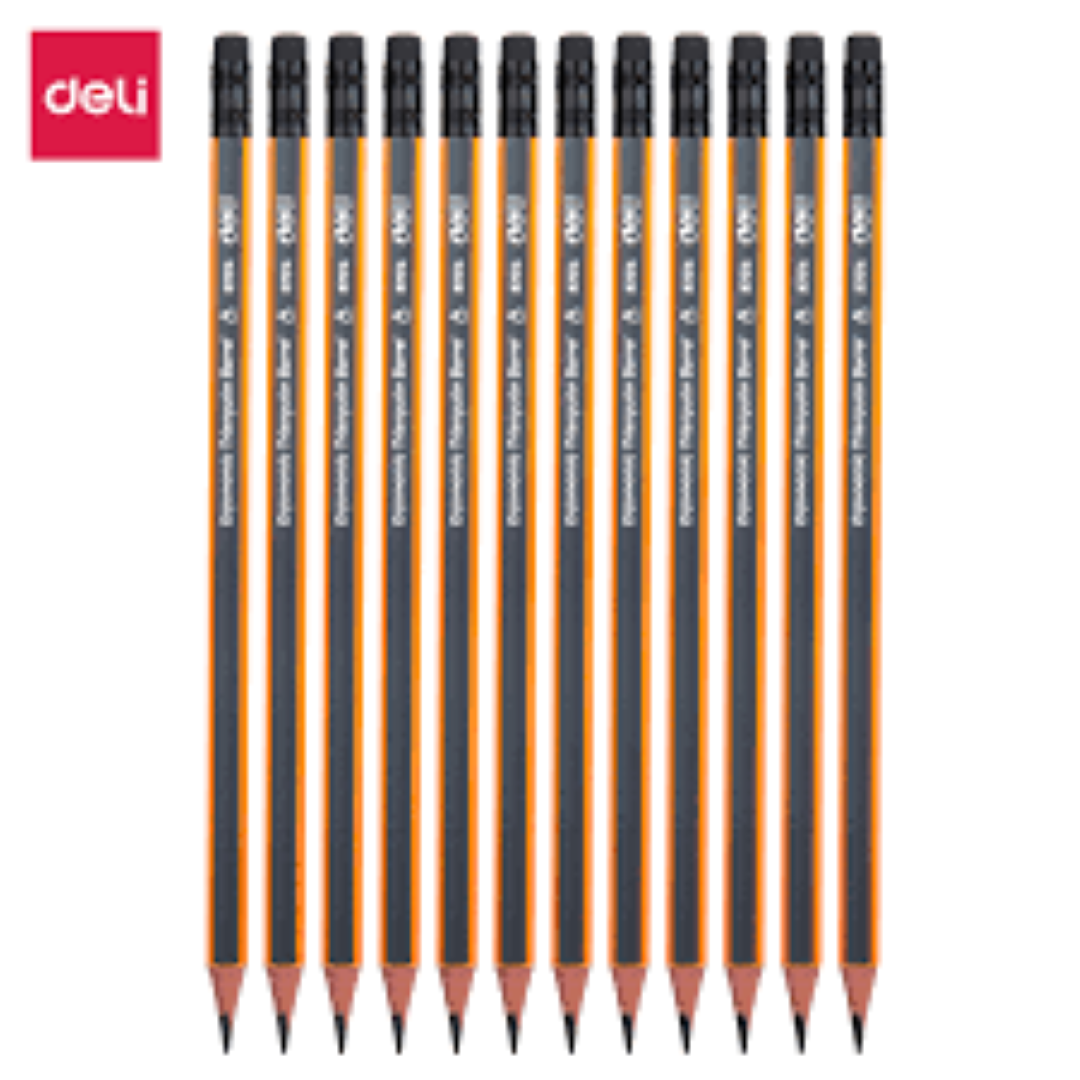 DELI BLACK LEAD PENCILS SET +SHARPENER 37014
